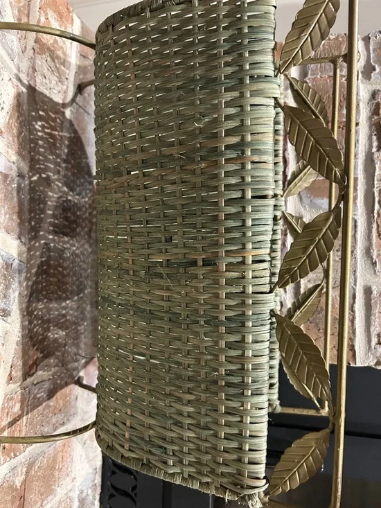 Vintage Wicker Magazine Rack with Brass Leaf Accents - Green - Picture 7 of 10